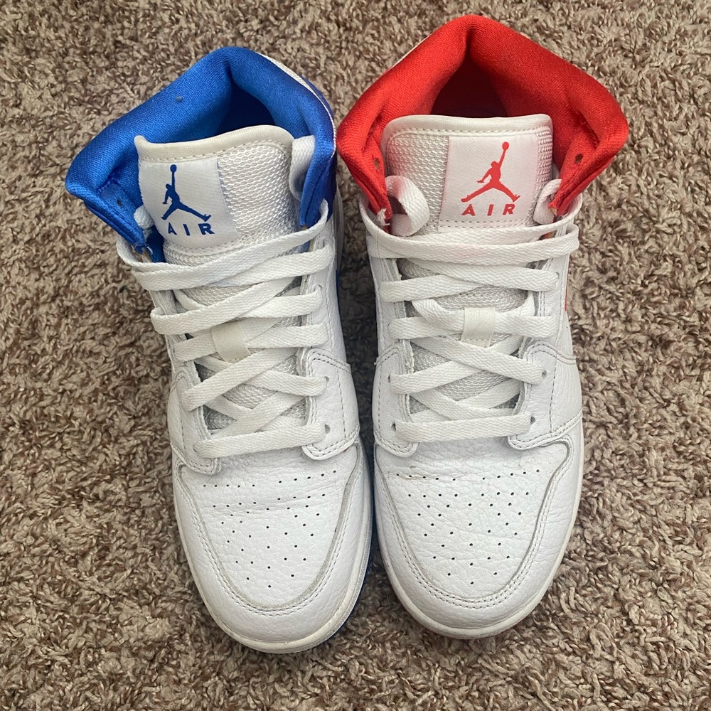 Air Jordan Kids Sneakers - White with Red and Blue Accents